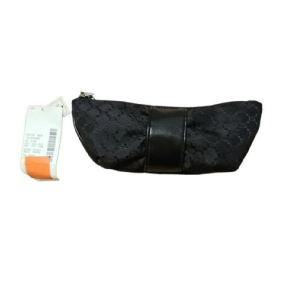 Black makeup bag with mirror inside cosmetic pouch travel case clutch NWT